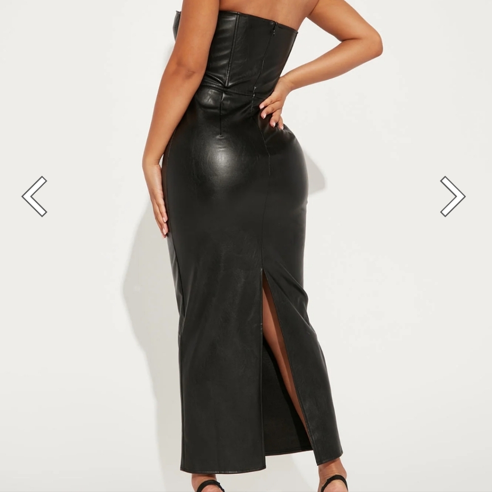 Fall Leaves Faux Leather Strapless Dress sz XL - Picture 7 of 8